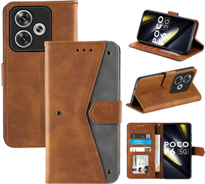 Autofocus Flip Cover for Poco F6 5G(Brown, Camera Bump Protector, Pack of: 1)