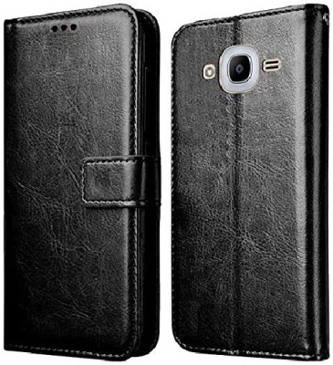 Casesily Flip Cover for Samsung Galaxy J2 Leather Wallet Case(Black, Cases with Holder, Pack of: 1)