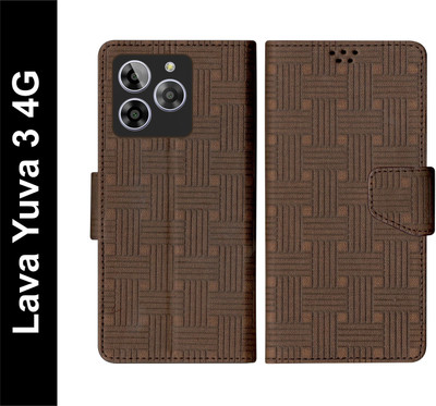 SBMS Flip Cover for Lava Yuva 3 4G Back Cover Case with Magnatic Closure(Brown, Shock Proof, Pack of: 1)