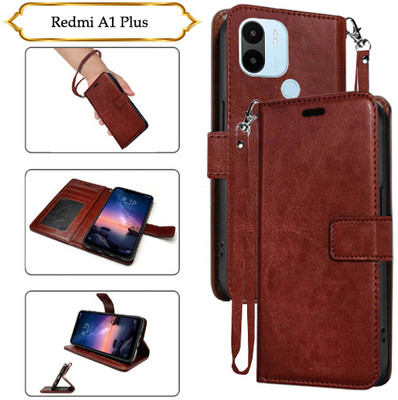 Asmart Flip Cover for Redmi A1 Plus(Brown, Pack of: 1)