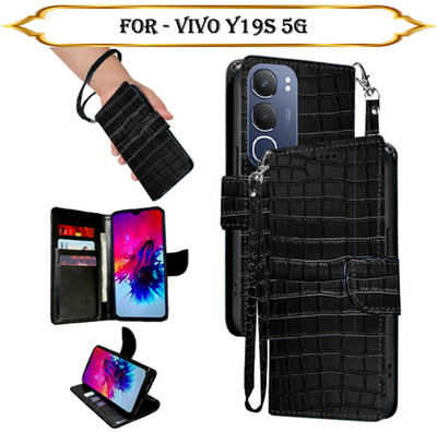 Cutemart Flip Cover for Vivo Y19s 5G(Black, Pack of: 1)