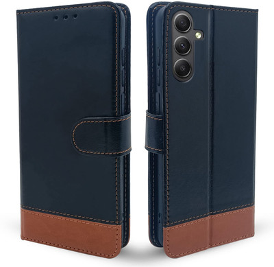 SESS XUSIVE Flip Cover for Samsung Galaxy A55 5G -Dual-Color Leather Finish Wallet - Black & Brown(Blue, Dual Protection)