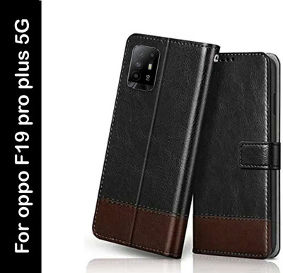 Winkel Flip Cover for OPPO F19 Pro+ 5G(Black, Brown, Cases with Holder, Pack of: 1)