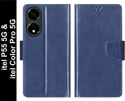 SBMS Flip Cover for itel Color Pro 5G / itel P55 5G Back Cover Case with Magnatic Closure(Blue, Shock Proof, Pack of: 1)