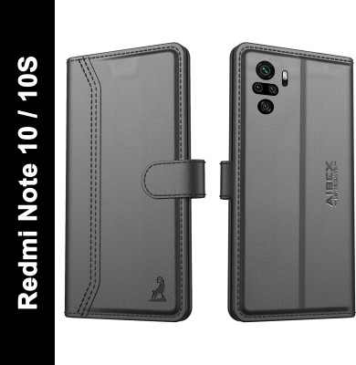 AIBEX Flip Cover for Xiaomi Redmi Note 10 / Xiaomi Redmi Note 10s|Vegan PU Leather |Foldable Stand & Pocket(Black, Cases with Holder, Pack of: 1)