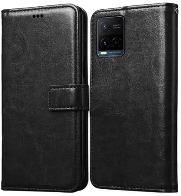 AKSP Flip Cover for Vivo Y21 (2021) Genuine Leather Finish(Black, Dual Protection, Pack of: 1)