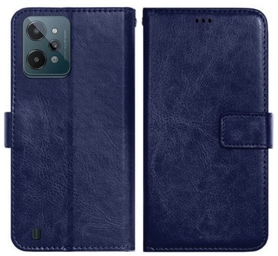 Loopee Flip Cover for Realme C31 Premium Leather Finish, with Card Pockets, Wallet Stand(Blue, Shock Proof, Pack of: 1)