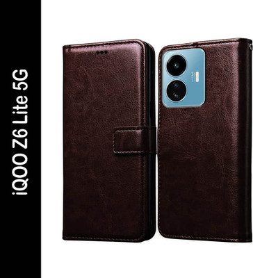 Flipkart SmartBuy Flip Cover for iQOO Z6 Lite 5G(Brown, Pack of: 1)