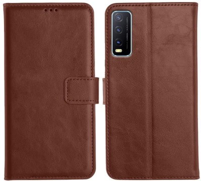 Casesily Flip Cover for Vivo Y20s Leather Wallet Case(Brown, Cases with Holder, Pack of: 1)