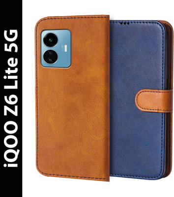 Flipkart SmartBuy Flip Cover for IQOO Z6 Lite 5G(Blue, Brown, Dual Protection, Pack of: 1)