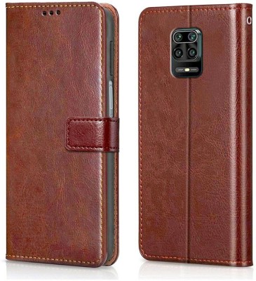 TINGTONG Flip Cover for Mi Redmi Note 9 Pro Max(Brown, Magnetic Case, Pack of: 1)