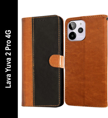 Casotec Flip Cover for Lava Yuva 2 Pro 4G(Black, Pack of: 1)