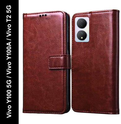 Mehsoos Flip Cover for Vivo Y100 5G, Vivo Y100A, Vivo T2 5G(Brown, Dual Protection, Pack of: 1)