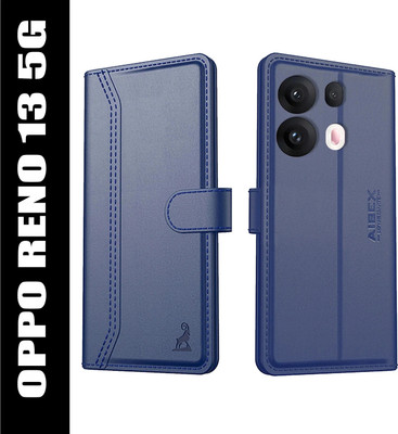 AIBEX Flip Cover for Oppo Reno 13 5G |Premium Leather Finish | Magnetic Closure | Kickstand Feature(Blue, Magnetic Case, Pack of: 1)