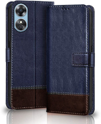 Jannid Flip Cover for Oppo A38 Dual Shade Case - Blue-Coffee(Multicolor, Magnetic Case, Pack of: 1)