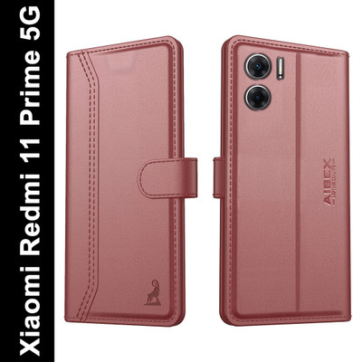 AIBEX Flip Cover for Redmi 11 Prime 5G|Premium Leather Finish | Magnetic Closure | Kickstand Feature(Brown, Magnetic Case, Pack of: 1)