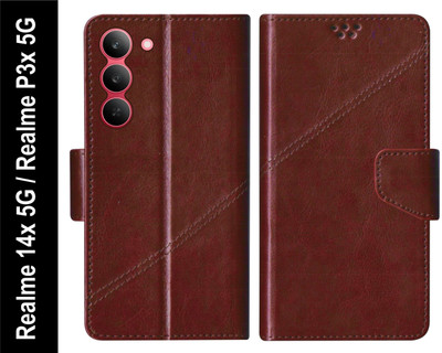 SBMS Flip Cover for Realme 14x 5G / Realme P3x 5G Back Cover Case with Magnatic Closure(Brown, Shock Proof, Pack of: 1)