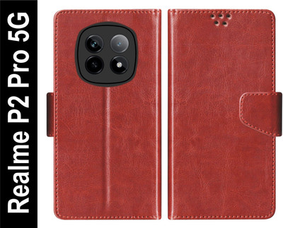 SBMS Flip Cover for Realme P2 Pro 5G Back Cover Case with Magnatic Closure(Brown, Shock Proof, Pack of: 1)