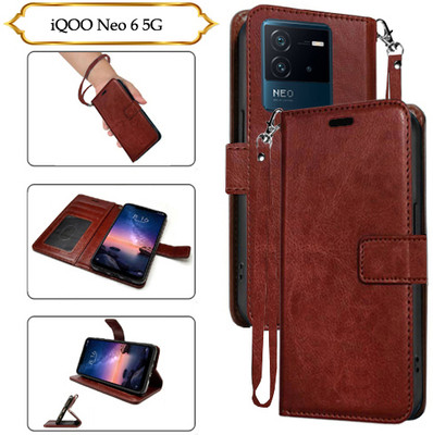 Cutemart Flip Cover for IQoo Neo 6 5G(Brown, Pack of: 1)