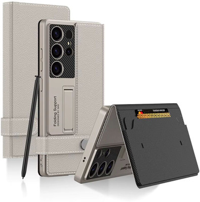 FlexArmor Flip Cover for Samsung Galaxy S24 Ultra Case , Plain Leather Magnetic Folding Card Holder Shockproof case(Grey, Hard Case, Pack of: 1)