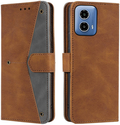GLADLY Flip Cover for Moto G34 5G, Motorola G34 5G, PB1V0004IN, PB1V0005IN, PB1V0002IN, PB1V0000IN(Brown, Dual Protection)