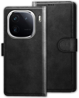 Xester Flip Cover for IQOO 12 5G |Vegan PU Leather |Foldable Stand & Pocket |Magnetic Closure(Black, Dual Protection, Pack of: 1)