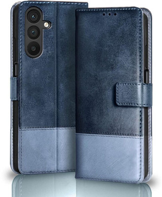 SESS XUSIVE Flip Cover for Samsung Galaxy M35 5G -Dual-Color Leather Finish Wallet - Sky Blue(Brown, Dual Protection)