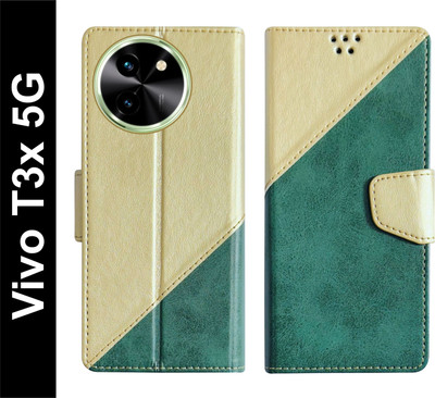 SBMS Flip Cover for Vivo T3x 5G Back Cover Case with Magnatic Closure(Green, Shock Proof, Pack of: 1)