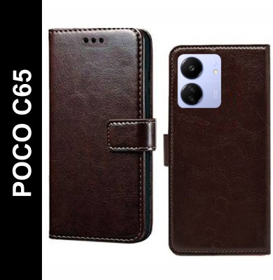 Wynhard Flip Cover for POCO C65(Brown, Grip Case, Pack of: 1)