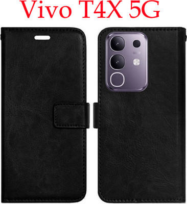 Mxkart Flip Cover for Vivo T4x 5G(Black, Pack of: 1)