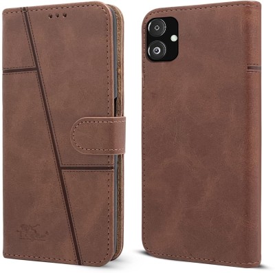 sadgatih Flip Cover for Samsung Galaxy F14 5G (Stitched Leather with Magnetic Closure | Brown)(Black, Dual Protection, Pack of: 1)
