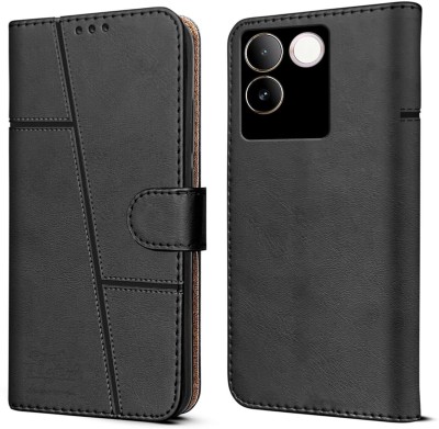 spaziogold Flip Cover for Vivo Y100i 5G(Premium Leather Material | Built-in Stand | Card Slots and Wallet)(Black, Dual Protection, Pack of: 1)