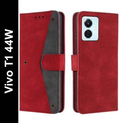 Openbuy Flip Cover for Vivo T1 44W(Red, Magnetic Case, Pack of: 1)