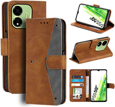 Unistuff Flip Cover for Itel P55 5G(Brown, Grey, Camera Bump Protector, Pack of: 1)