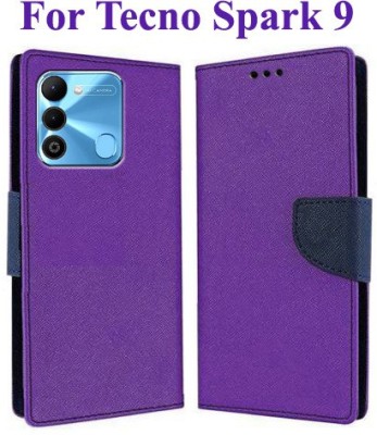 Wristlet Flip Cover for Tecno Spark 9(Purple, Hard Case, Silicon, Pack of: 1)