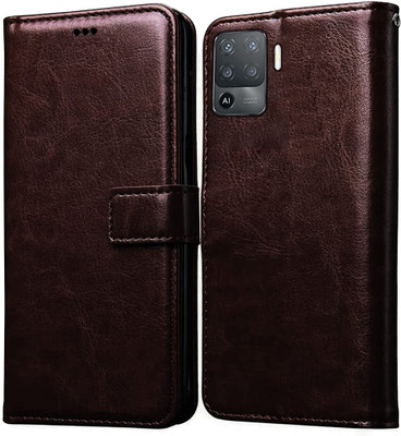 Never Late Flip Cover for Oppo F19 Pro(Brown, Grip Case, Pack of: 1)