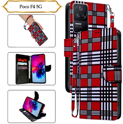 Asmart Flip Cover for Poco F4 5G(Red, Pack of: 1)