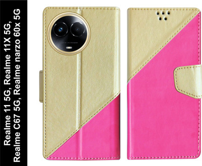 SBMS Flip Cover for Realme 11X 5G / Realme 11 5G / Realme Narzo 60X 5G / Realme C67 5G Back Cover Case(Pink, Beige, Shock Proof, Pack of: 1)