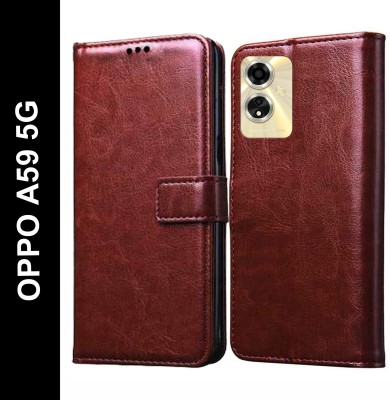 Cockcrow Flip Cover for OPPO A59 5G(Brown, Shock Proof, Pack of: 1)