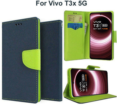 Carnage Flip Cover for Vivo T3x 5G(Blue, Cases with Holder, Pack of: 1)