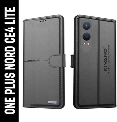KIVANO Flip Cover for OnePlus Nord CE 4 Lite 5G| Luxurious Design | Handcrafted Unique | Vegan(Black, Cases with Holder, Pack of: 1)