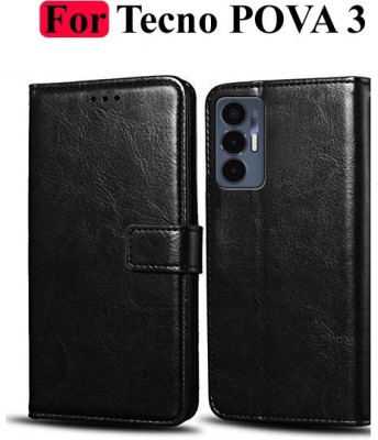 Turncoat Flip Cover for Tecno POVA 3(Black, Grip Case, Pack of: 1)