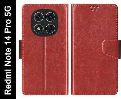SBMS Flip Cover for Xiaomi Mi Redmi Note 14 Pro 5G Back Cover Case with Magnatic Closure(Brown, Shock Proof, Pack of: 1)