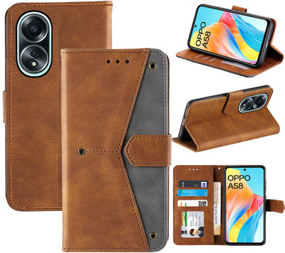 Autofocus Flip Cover for Oppo A58 4G(Brown, Camera Bump Protector, Pack of: 1)