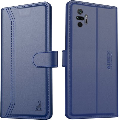 AIBEX Flip Cover for Xiaomi Redmi Note 10 Pro / Xiaomi Redmi Note 10 Pro Max|Vegan PU Leather |Foldable Stand(Blue, Cases with Holder, Pack of: 1)