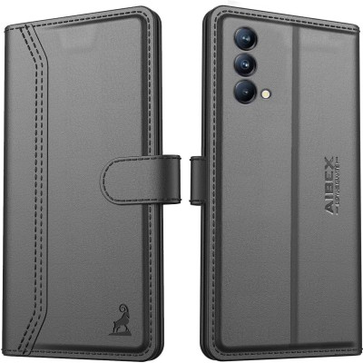 AIBEX Flip Cover for Realme GT Master Edition|Vegan PU Leather |Foldable Stand & Pocket |Magnetic Closure(Black, Cases with Holder, Pack of: 1)