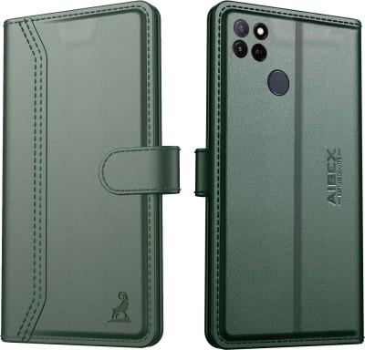 AIBEX Flip Cover for Realme C21|Vegan PU Leather |Foldable Stand & Pocket |Magnetic Closure(Green, Cases with Holder, Pack of: 1)