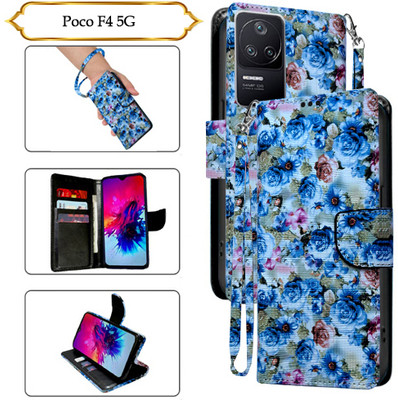 Asmart Flip Cover for Poco F4 5G(Blue, Pack of: 1)