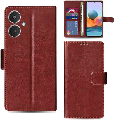 Kalua Mall Flip Cover for Redmi 13C 5G phone flip cover | Redmi 23124RN87I phone flip cover | Brown(Brown, Magnetic Case, Pack of: 1)