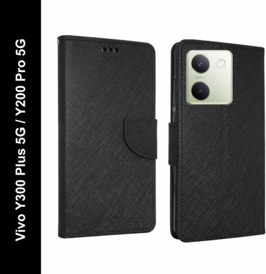 Wristlet Flip Cover for Vivo Y300 Plus 5G, Vivo Y200 Pro 5G(Black, Cases with Holder, Pack of: 1)